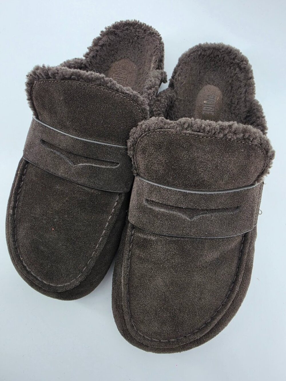 Paige Wynn Shearling Flat Brown Suede Mule Slipper Size 11